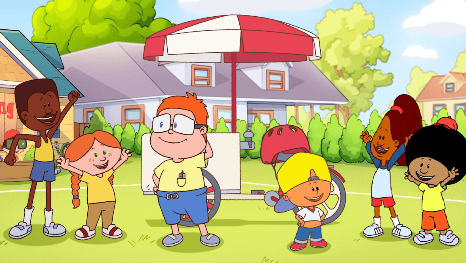 A still image from the Backyard Sports animated special depicting several illustrated characters.